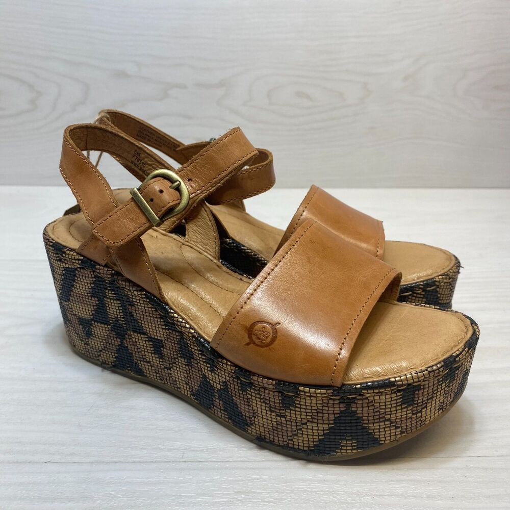 Born Dorrah‎ British Platform Wedge Sandals Women's Size 6M Brown Leather Preppy